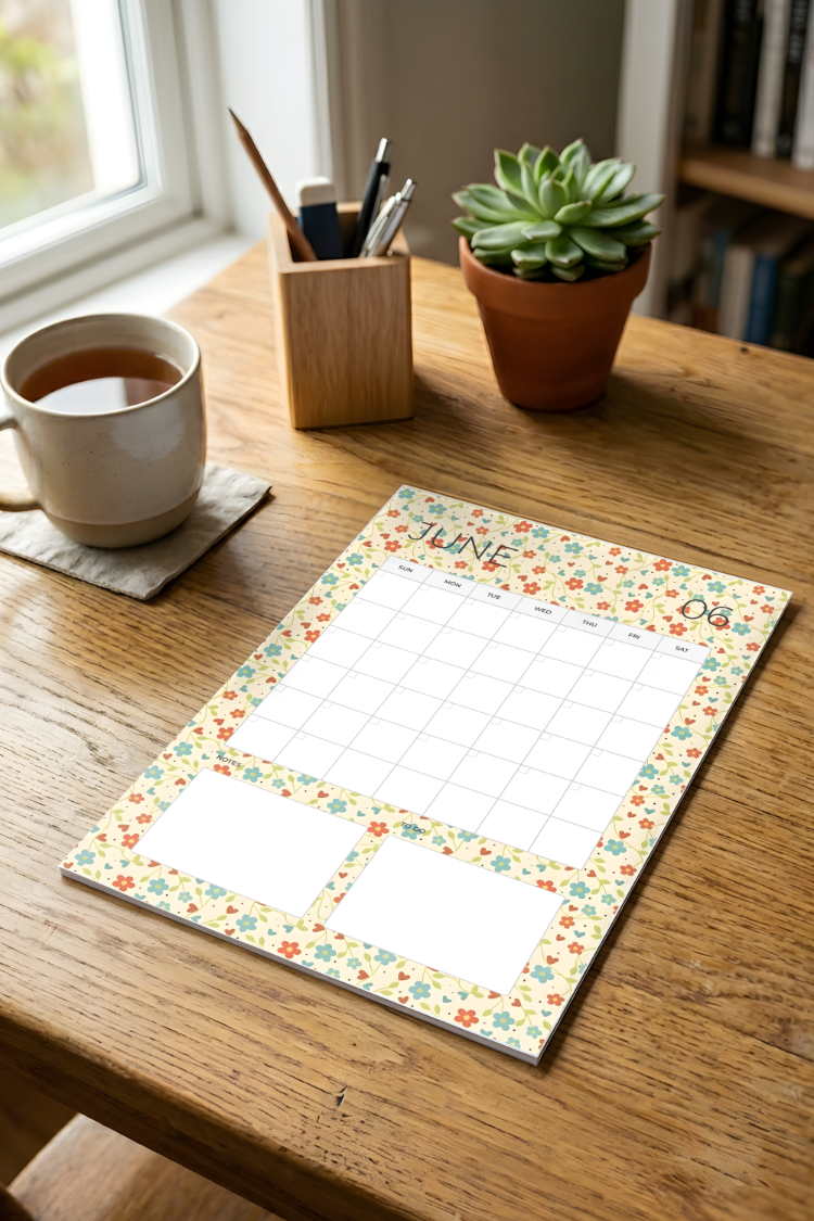 Undated Floral Monthly Planner - Printable PDF & PNG (A4)
