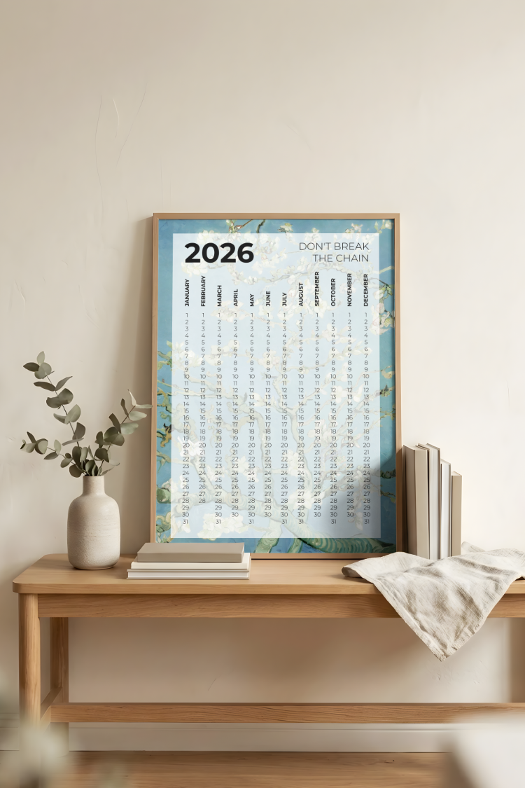 A2 Printable “Don’t Break the Chain” Annual Calendar – Almond Blossoms