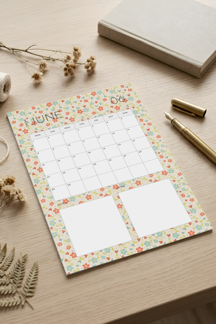 2026 Floral Monthly Planner - Printable PDF & PNG (A4)