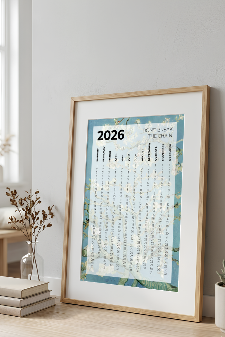 A2 Printable “Don’t Break the Chain” Annual Calendar – Almond Blossoms