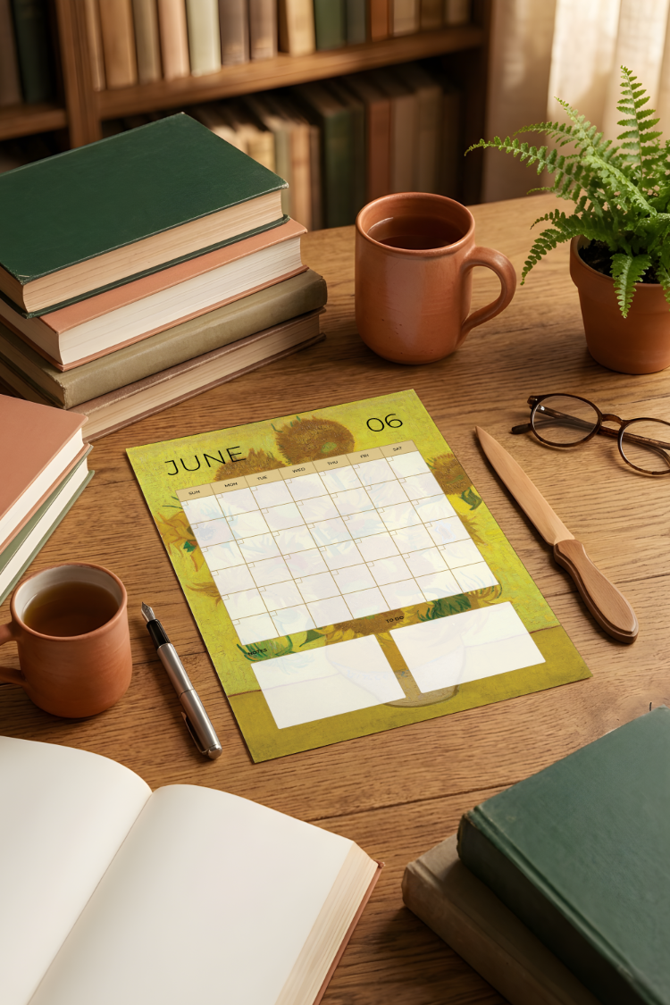 Undated Van Gogh Sunflowers Monthly Planner – Printable PDF & PNG (A4)