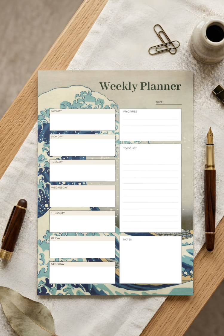 A4 The Great Wave off Kanagawa Weekly Planner – Printable PDF & PNG