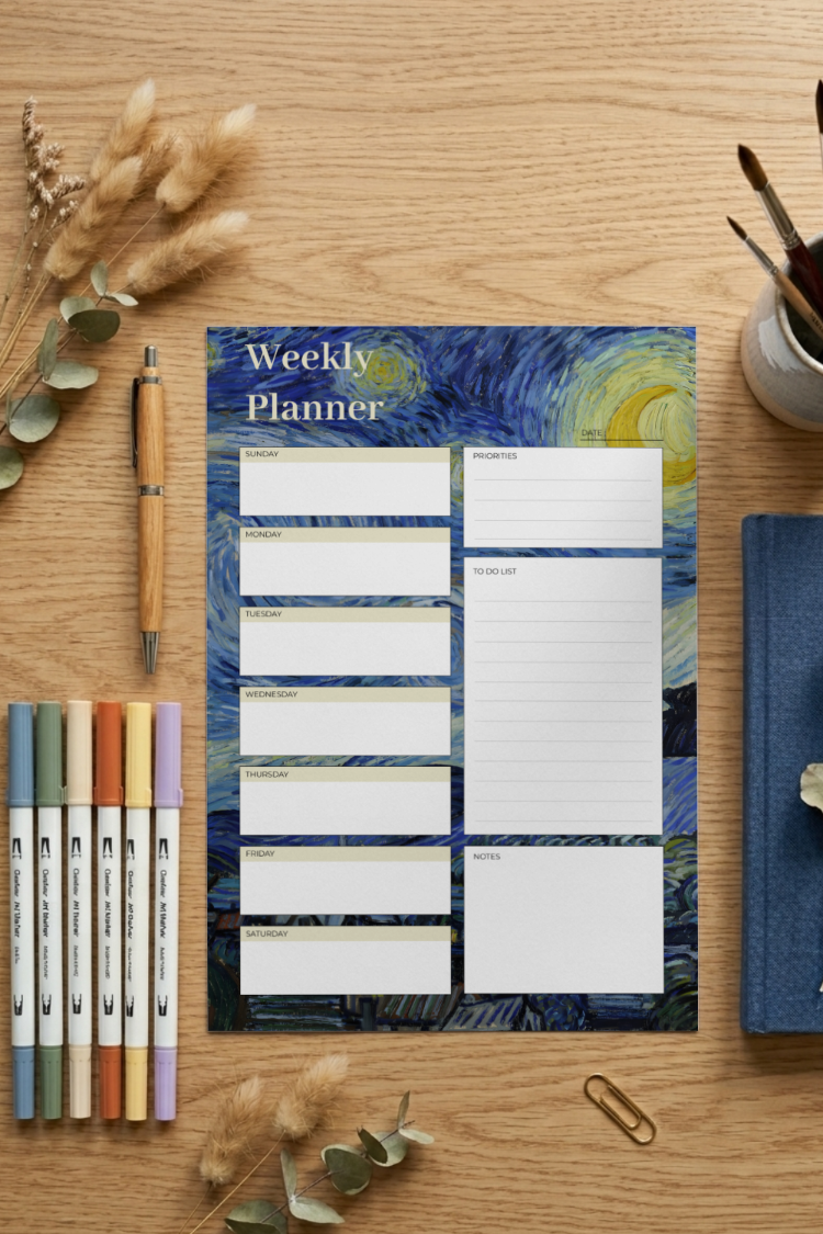 A4 Starry Night Weekly Planner – Printable PDF & PNG
