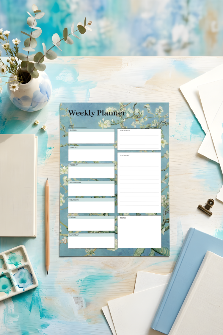 A4 Almond Blossoms Weekly Planner – Printable PDF & PNG