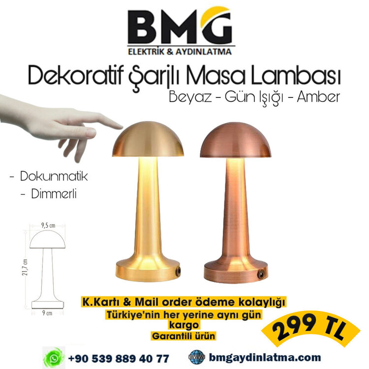Mantar Şarjlı Masa Lambası