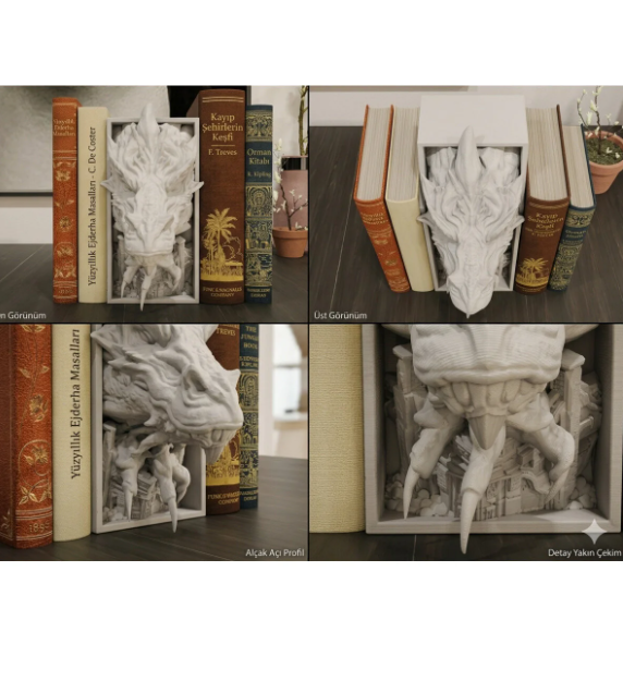 Smaug Ejderha 3D Kitap Köşesi - Hobbit Book Nook Raf Dekoru - Özel Koleksiyon