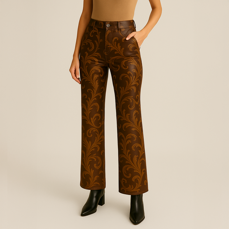 Baroque Brown Deri Pantolon