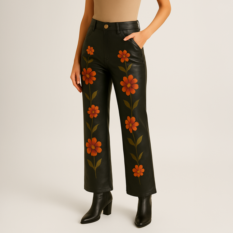 Bold Bloom Deri Pantolon