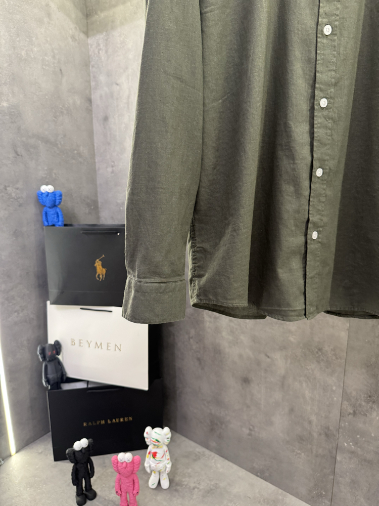 RL 2026 Premium İthal Regular fit Keten Gömlek Haki Yeşil
