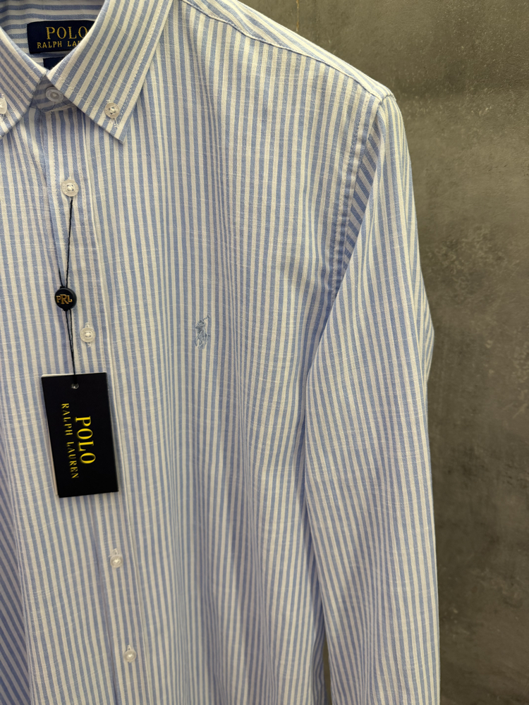 RL 2026 Premium Slim fit Cotton Linen Gömlek Mavi
