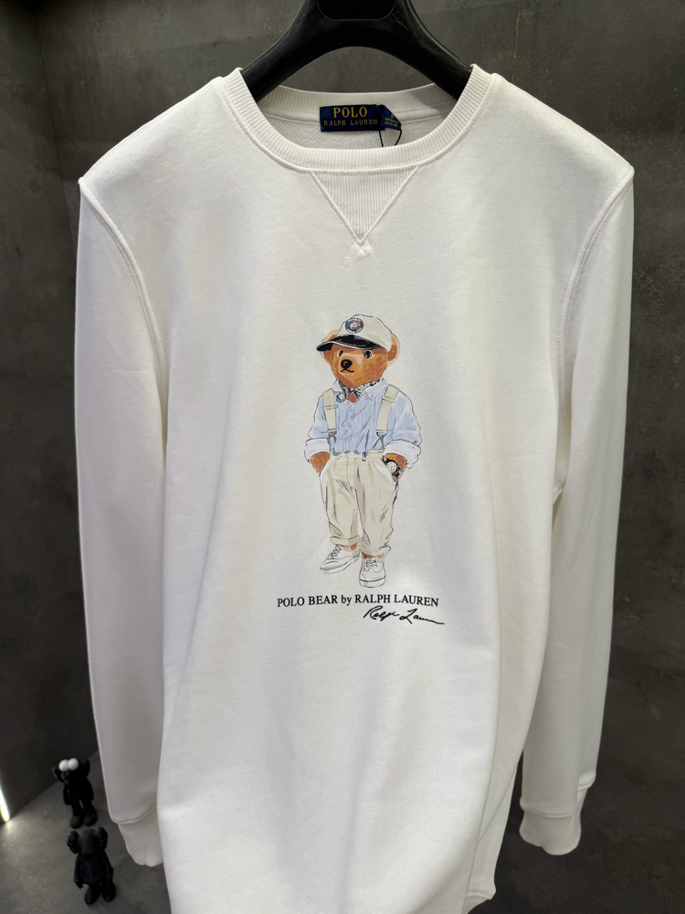 RL Premium Crew Yaka Beyaz Ayıcık Sweat