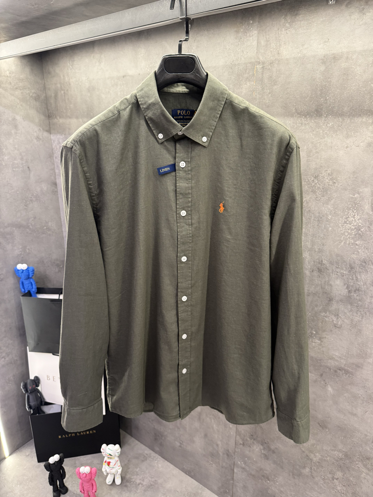 RL 2026 Premium İthal Regular fit Keten Gömlek Haki Yeşil