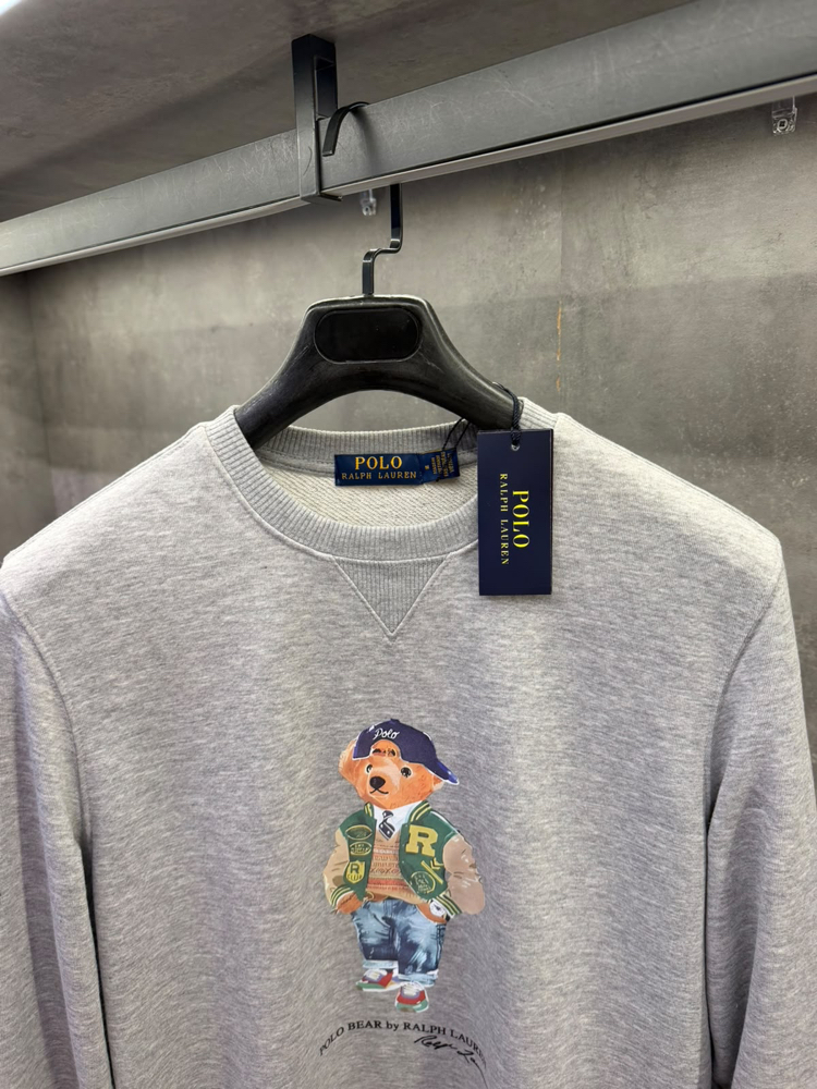 RL Premium Crew Yaka Ayıcık Gri Sweatshirt