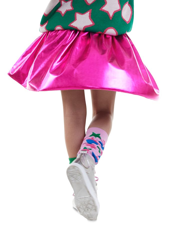 Denokids Kız Çocuk Koyu Pembe Metalik Parlak Etek