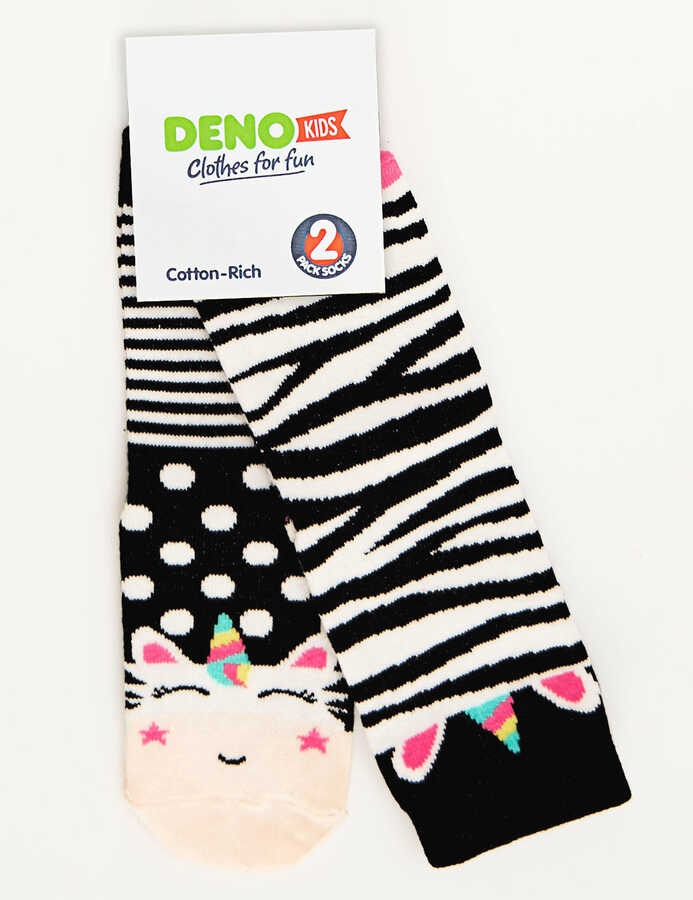 Denokids - Zebracorn Kız Çocuk Soket Çorap 2'li Takım