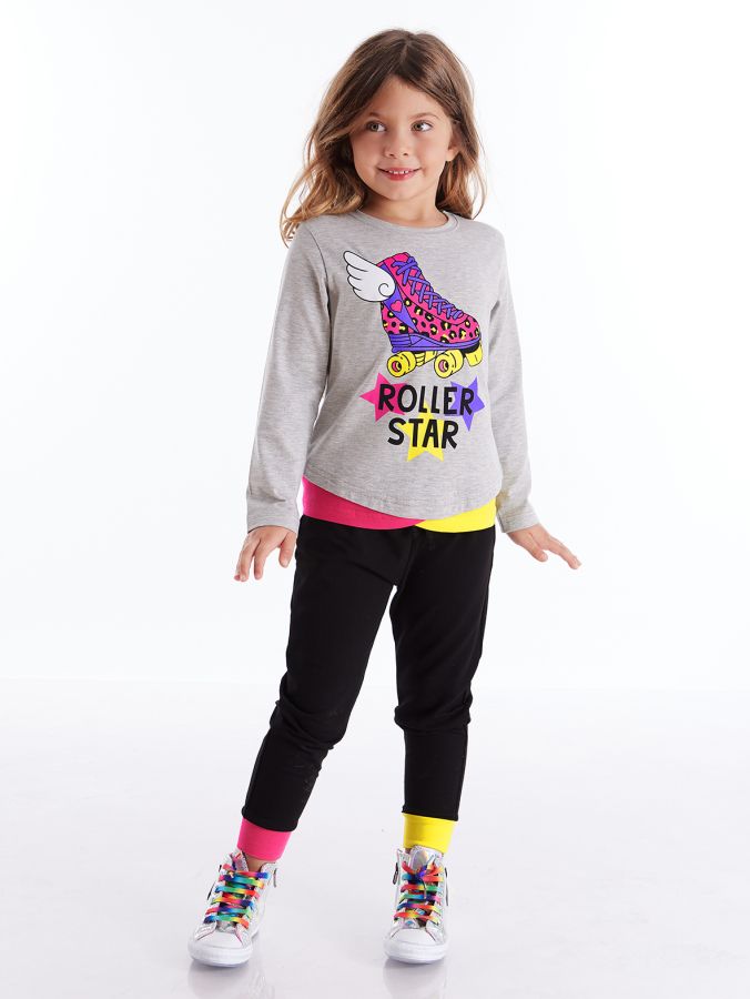 Denokids Roller Star Kız Çocuk Kışlık T-shirt Pantolon Takım