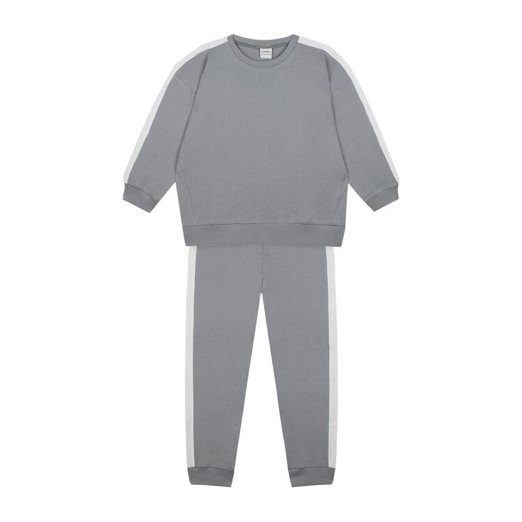 Antebies - Beyaz Kontrastlı Gri Sweatshirt ve Pantolon Set