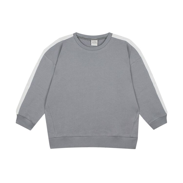 Antebies - Beyaz Kontrastlı Gri Sweatshirt ve Pantolon Set