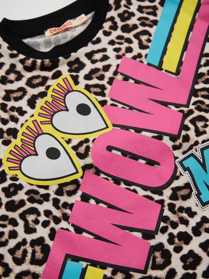 Mushi - Wow Leopar Kız Çocuk T-shirt Pantolon Takım
