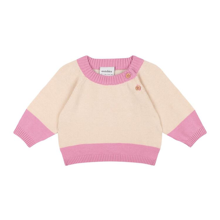 antebies Pembe Kontrastlı Krem Triko Set