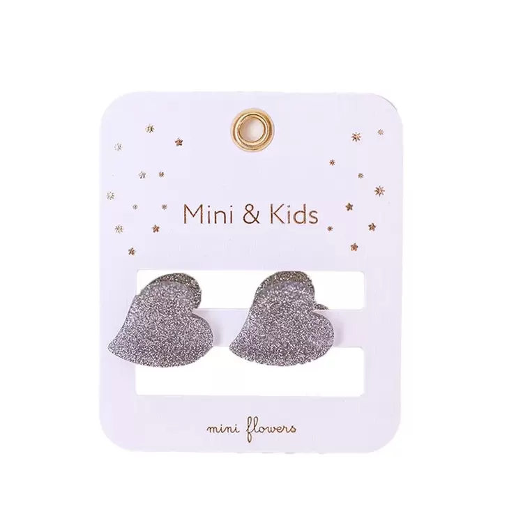 Mini & Kids - Mini Kalp Kemik Toka - Glitter Silver