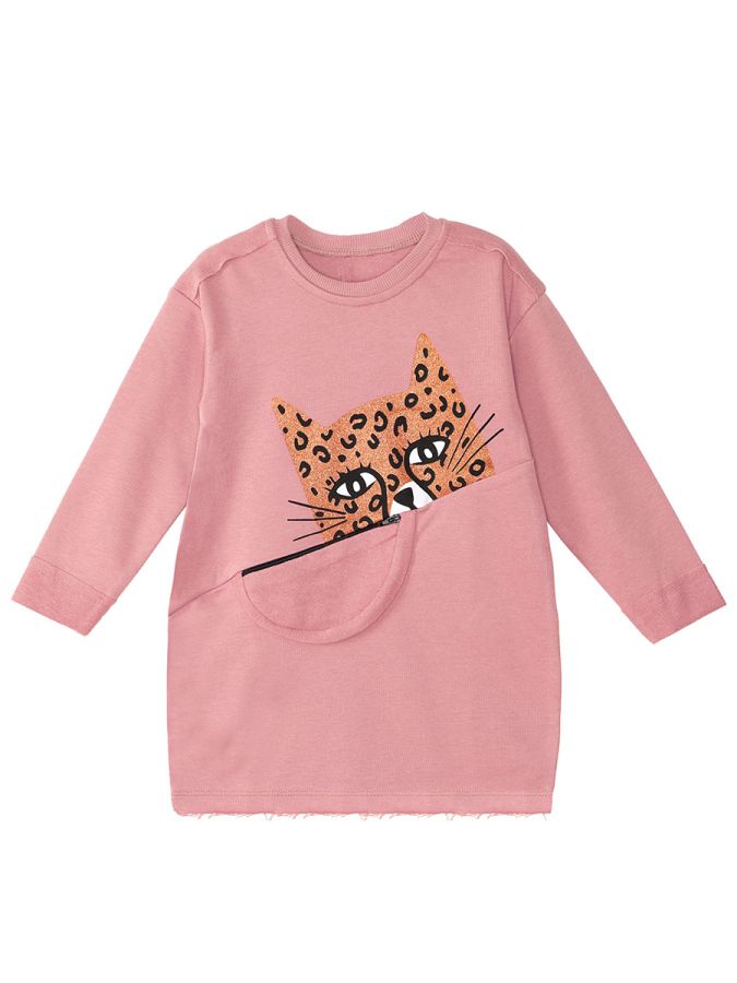 Denokids Pembe Leopar Cepli Uzun Kollu Kız Çocuk Elbise