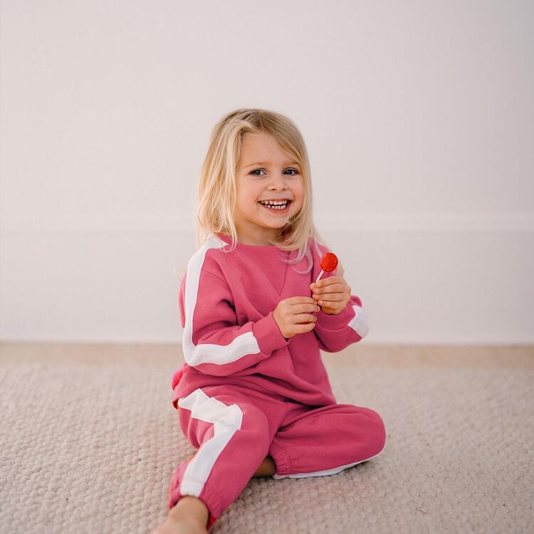 antebies Kontrast Pembe Sweatshirt Pantolon Set