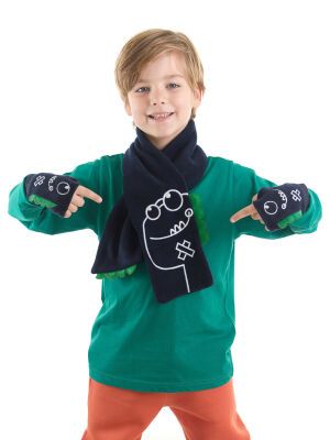 DENOKIDS - Tırtır Dino Erkek Çocuk Polar Atkı- Eldiven Takım