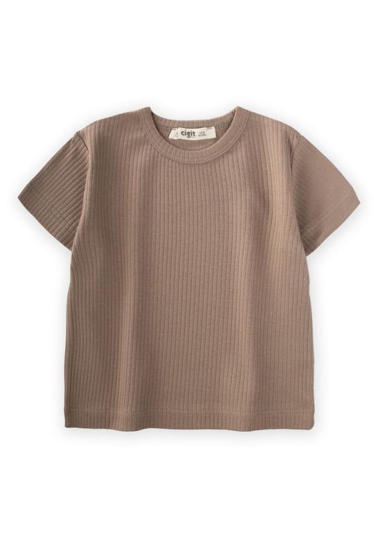 Basic Fitilli T-Shırt 1-5 Yaş Vizon