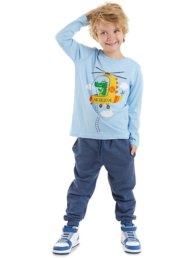 Denokids Helikopter Erkek Çocuk Uzun Kollu T-shirt Pantolon Takım

