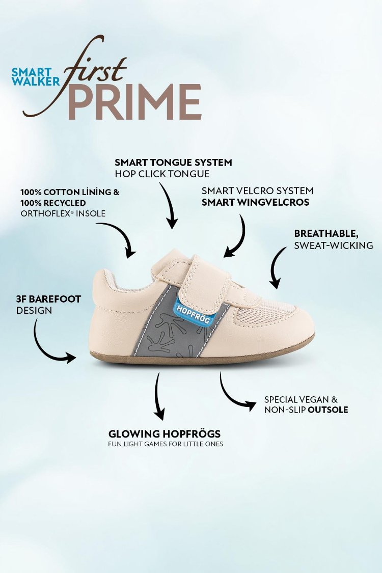 Hopfrög Smart Walker First Prime Havalı Bej Barefoot İlk Adım Bebek Ayakkabı