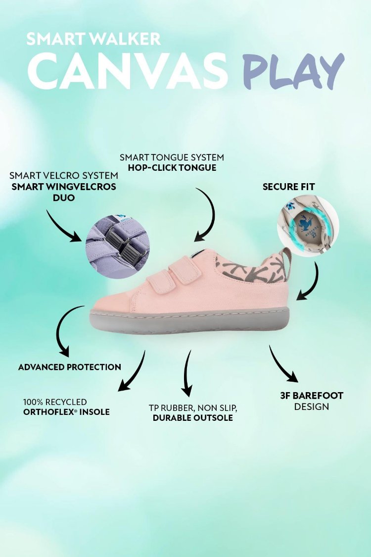 Hopfrög Smart Walker Canvas Play Toz Pembe Barefoot Çocuk Ayakkabı