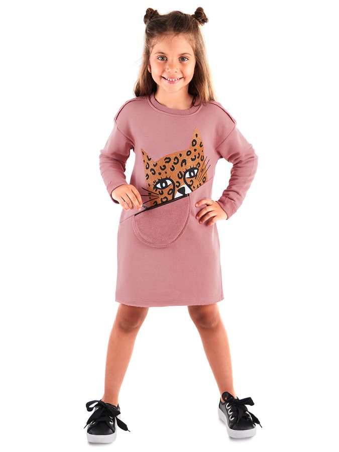 Denokids Pembe Leopar Cepli Uzun Kollu Kız Çocuk Elbise