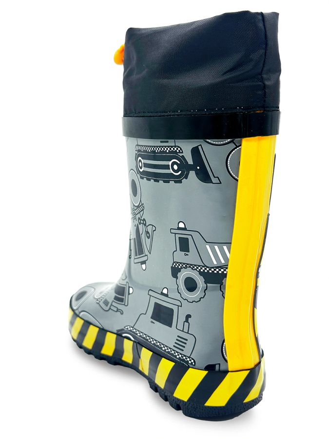 Denokids İnşaat Araçları Erkek Çocuk Gri Yağmur Botu