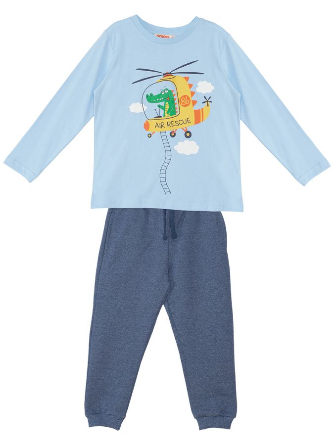Denokids Helikopter Erkek Çocuk Uzun Kollu T-shirt Pantolon Takım

