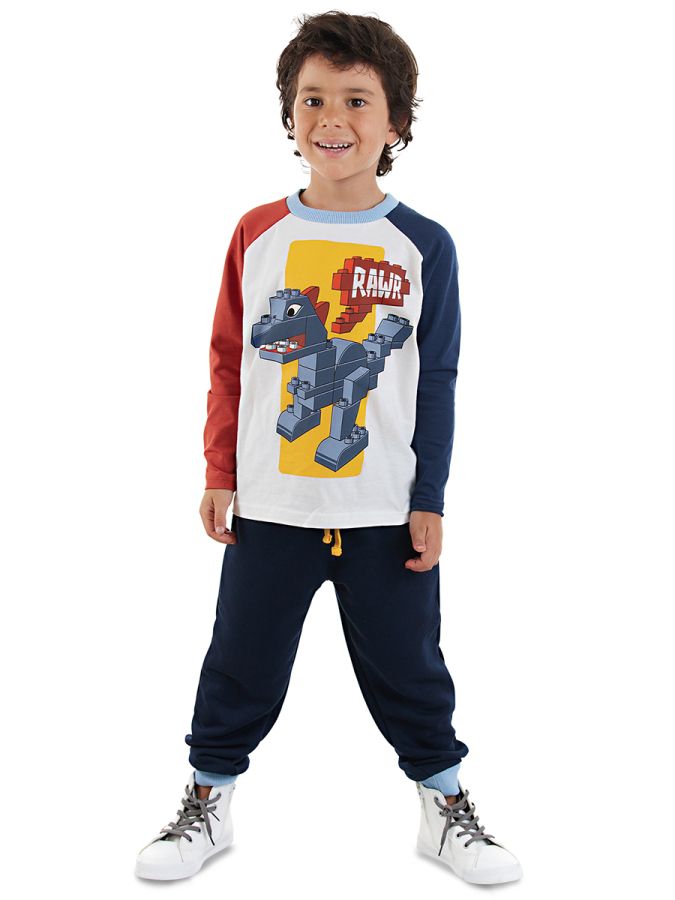 Denokids Bricks Dino Erkek Çocuk T-shirt Pantolon Takım