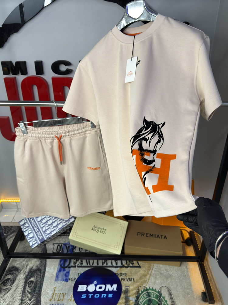 HERMES ÖZEL DOKU BASKI DETAYLI PREMIUM T-SHIRT ŞORT TAKIM code:00114