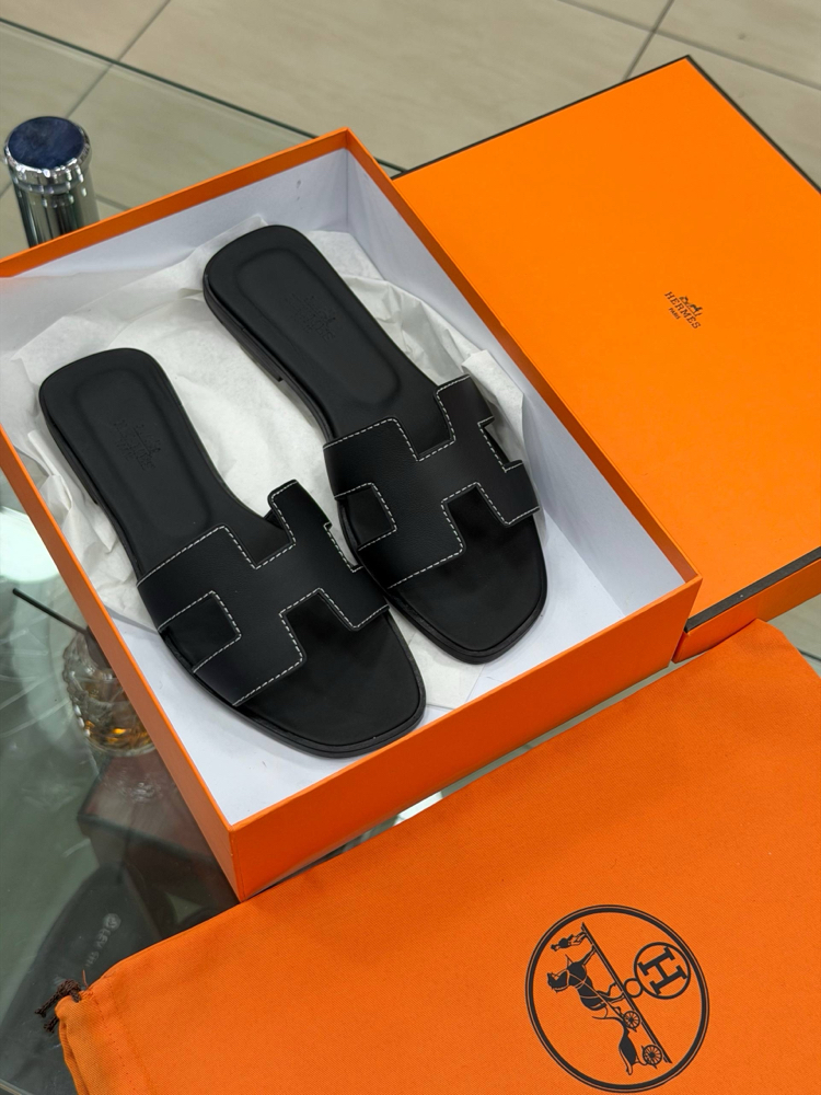 Hermes Orange Slippers %100 Leather/ Full Box(premium)