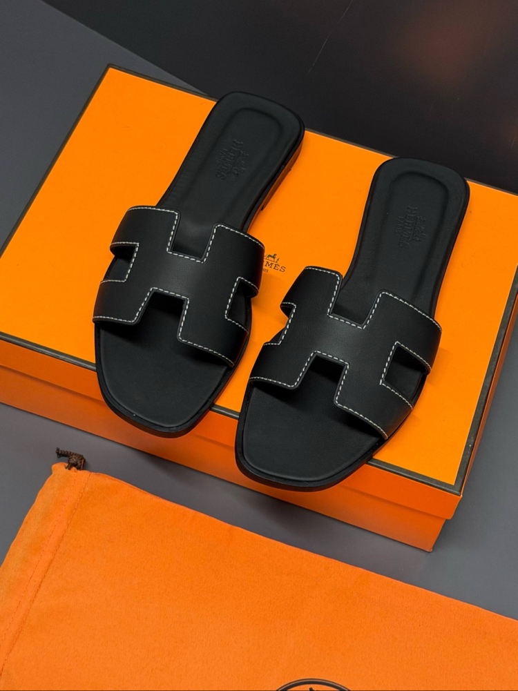 Hermes Orange Slippers %100 Leather/ Full Box(premium)