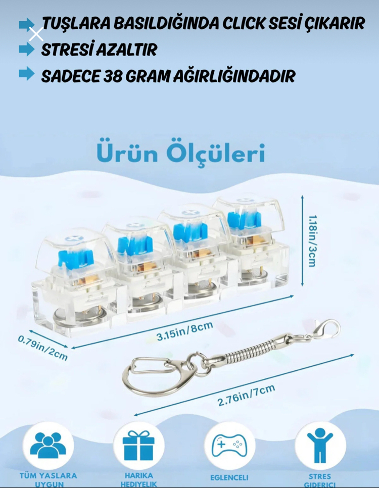 Işıklı Klavye Stres Anahtarlığı