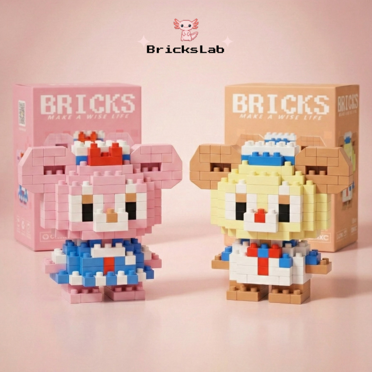 Sevimli Pembe & Krem Ayıcık – Mini Brick Seti