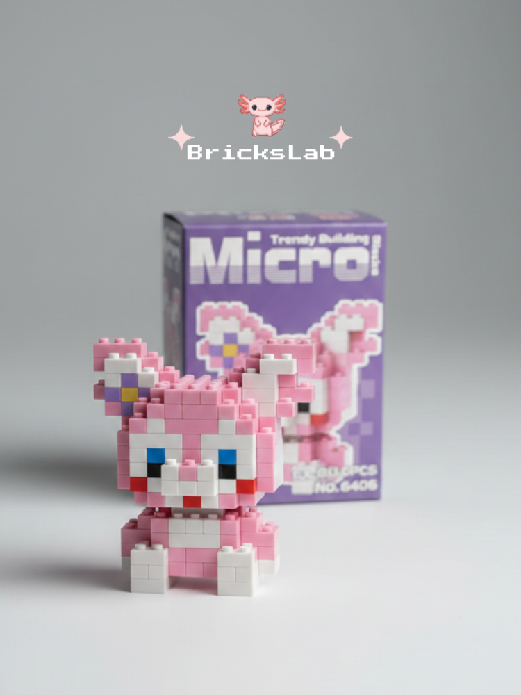 Mini Pembe Tavşan 3D Puzzle Figürü | Mikro Blok Yapı Oyuncağı