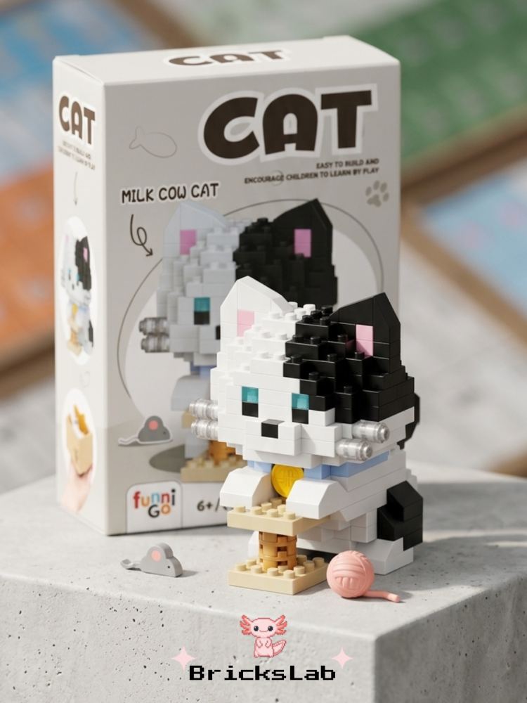 Siyah Beyaz Kedi Bricks Yapım Seti