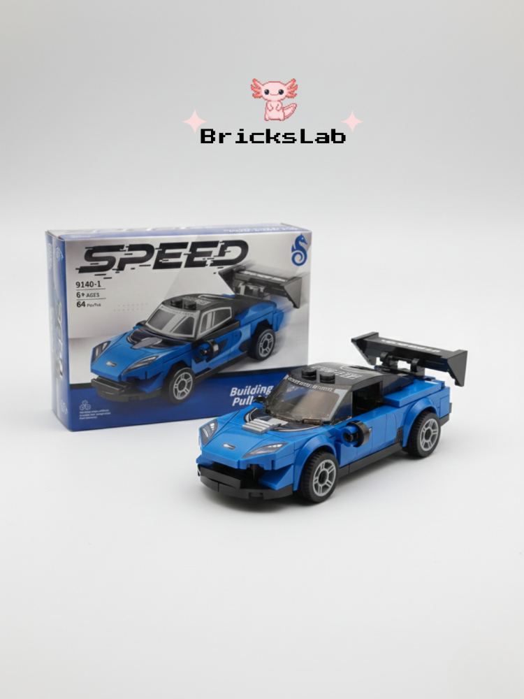 Mini Lego Çek-Bırak Spor Araba Yapım Seti Mavi (64 Parça)