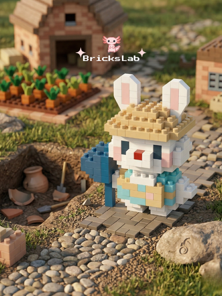 Mini Bricks Tavşan Figürü Çiftçi Temalı Blok Oyuncak Dekor