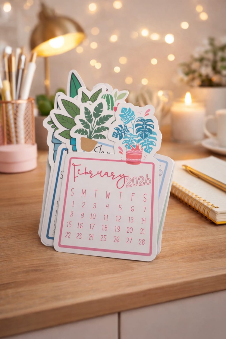 Çiçekli Masaüstü Takvim - English Calendar