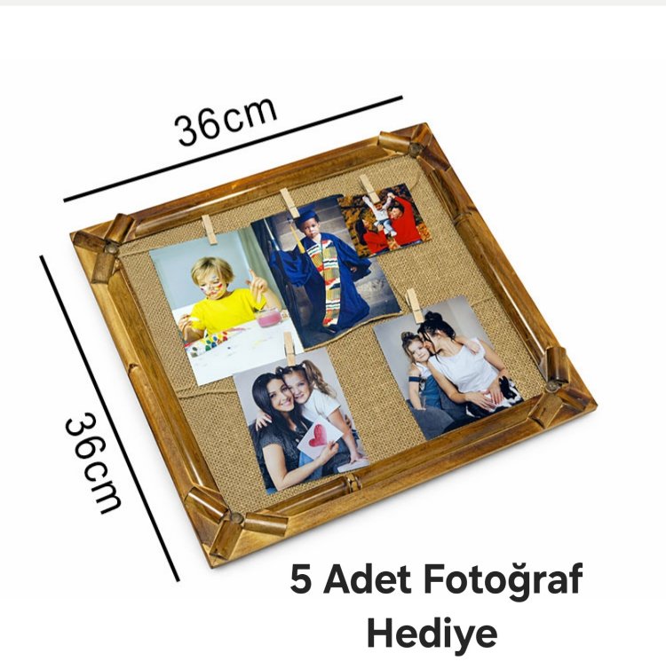 Bambu Çerçeveli Fotoğraf Panosu – 5 Adet Fotoğraf Hediyeli! 