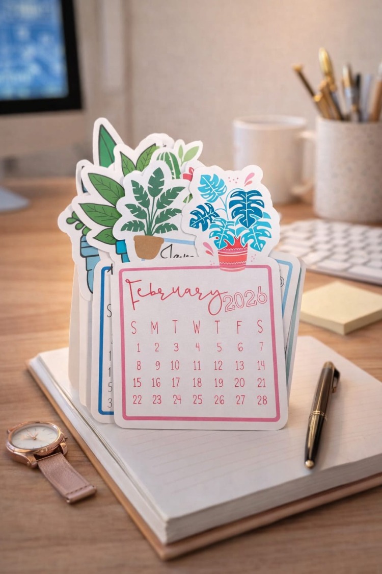 Çiçekli Masaüstü Takvim - English Calendar