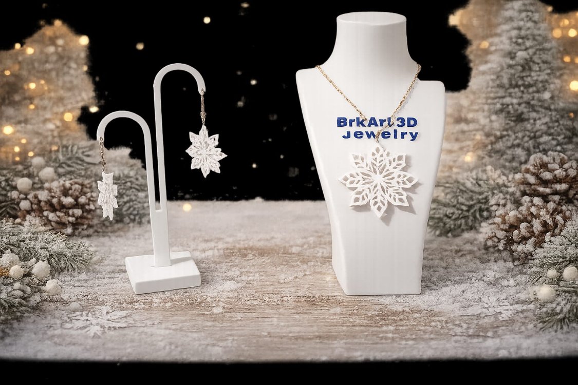 BrkArt 3D Jewelry - Özel Tasarım Kar Tanesi Kolye & Küpe Seti