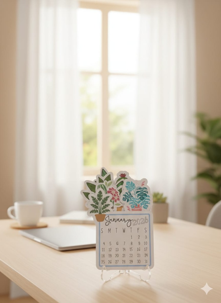Çiçekli Masaüstü Takvim - English Calendar